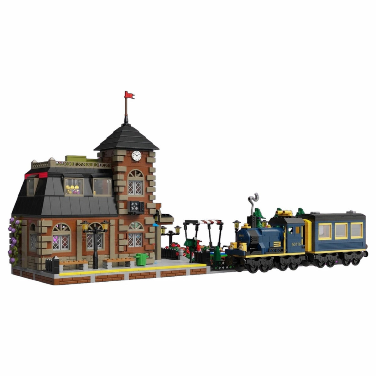 European Train Station with LED Lights - 2000+ pcs - LEGO Compatible City Set