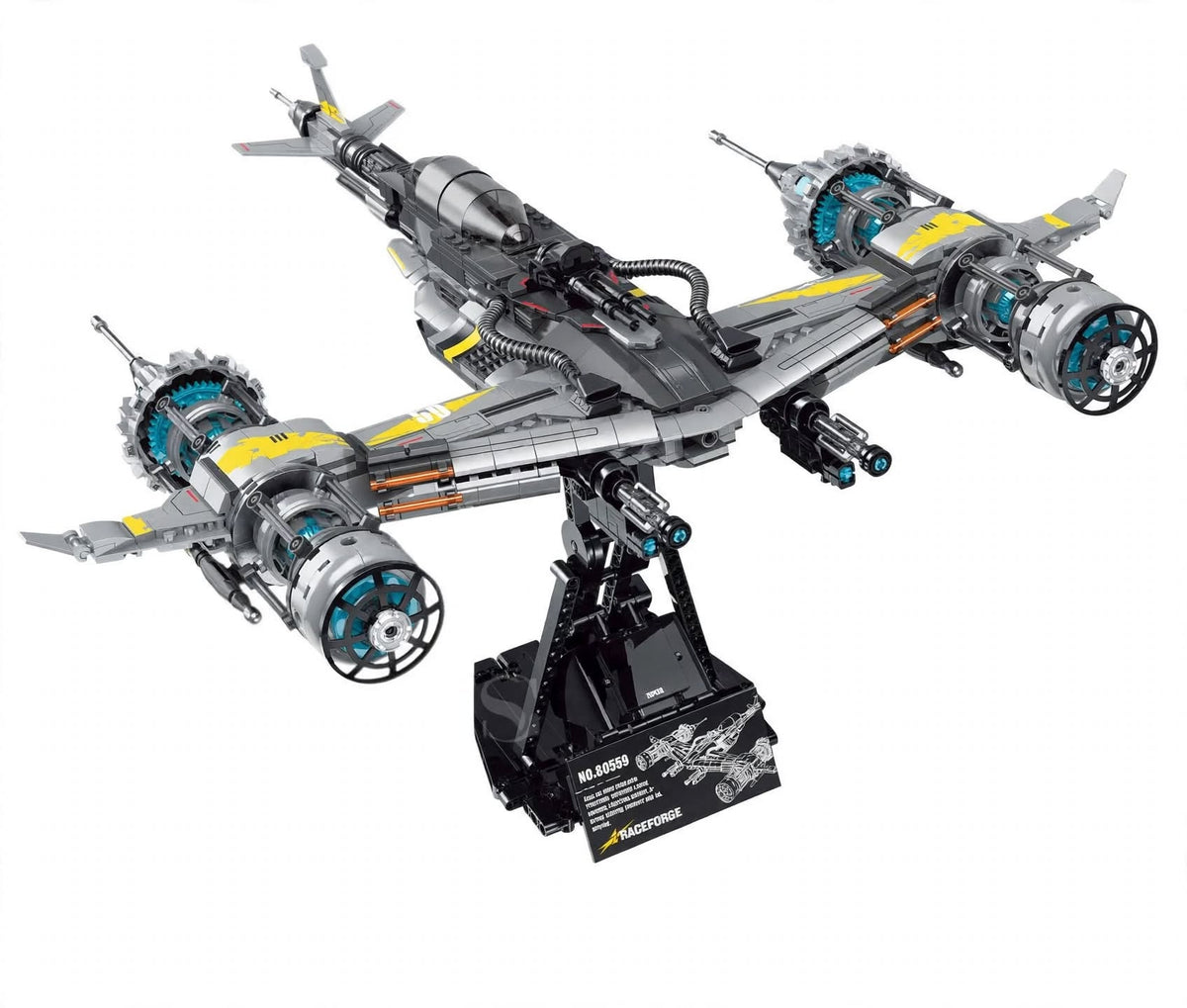 Raceforge Starfighter – Triple Engine Space Bomber Building Set with Display Stand